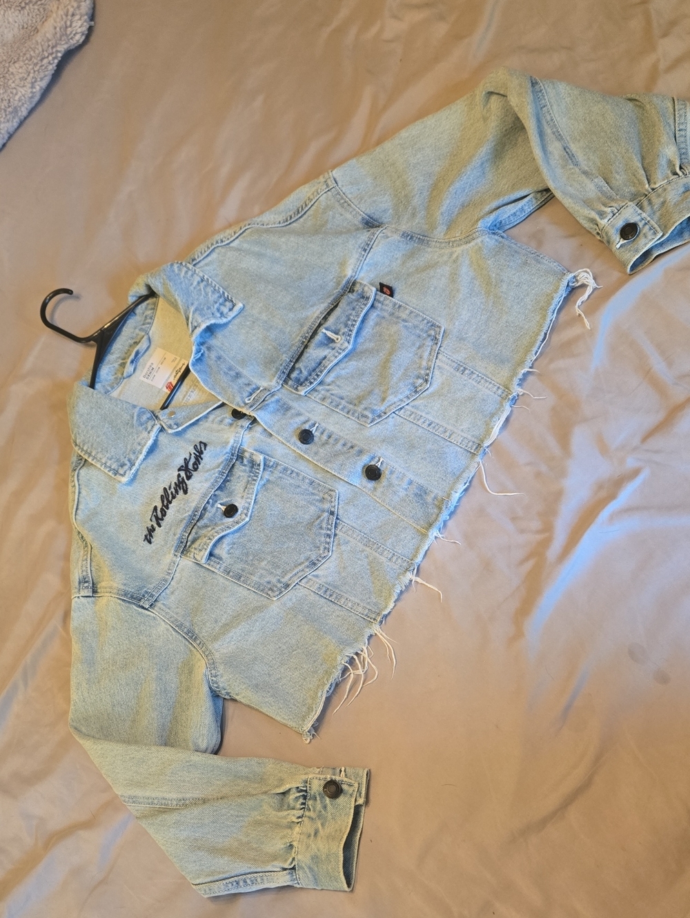 Bershka Light Blue Distressed Cropped Denim Jacket